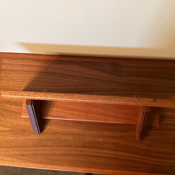 Handcrafted Solid Wood Footed Wall Shelf w/ Hooks for Hanging - Picture 1 of 6